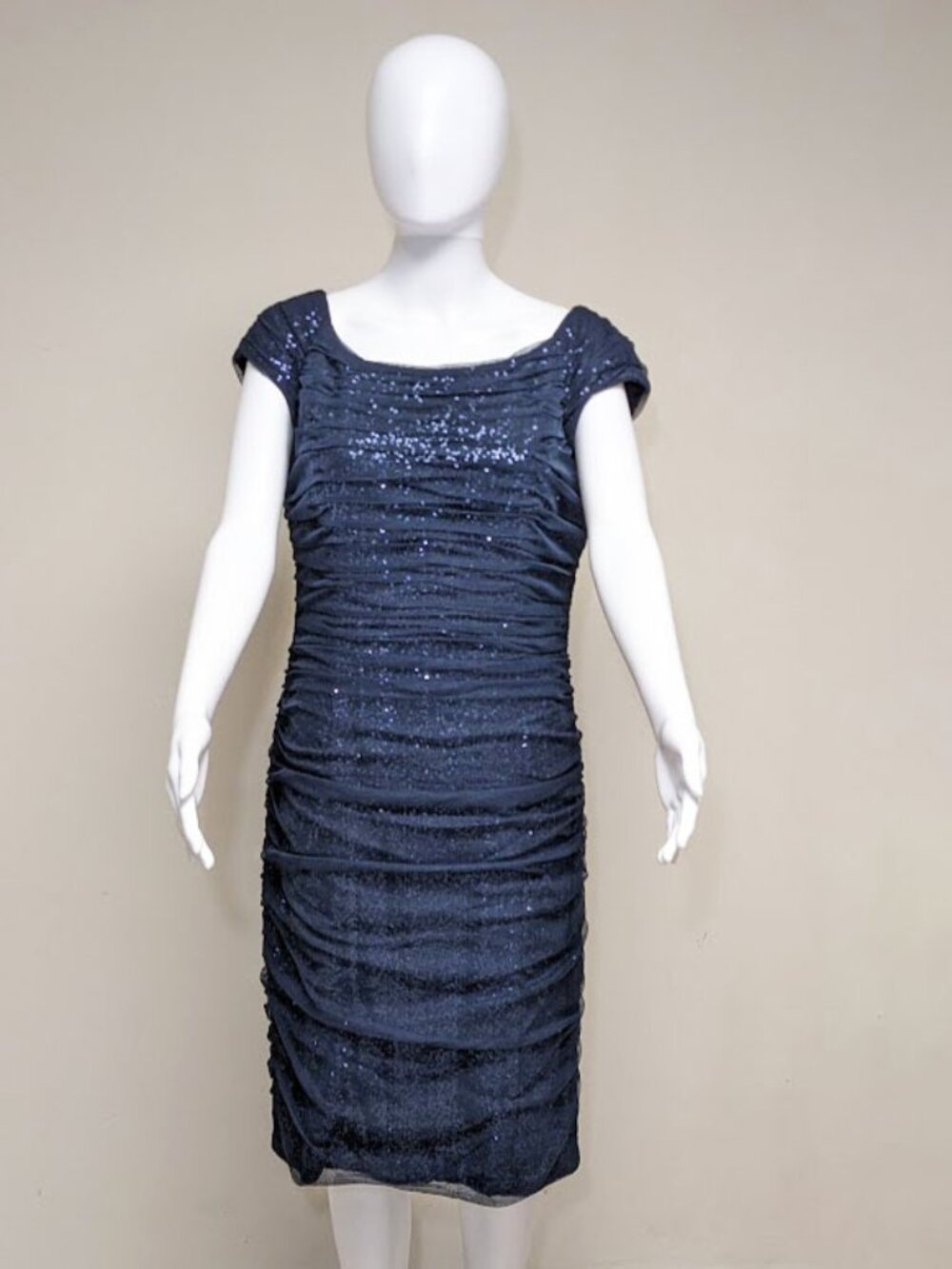 LAUREN RALPH LAUREN Evening Navy Overlay & Sequined Cocktail Dress